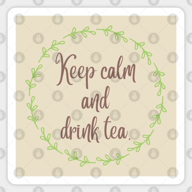 Keep calm drink tea Sticker by CuppaDesignsCo